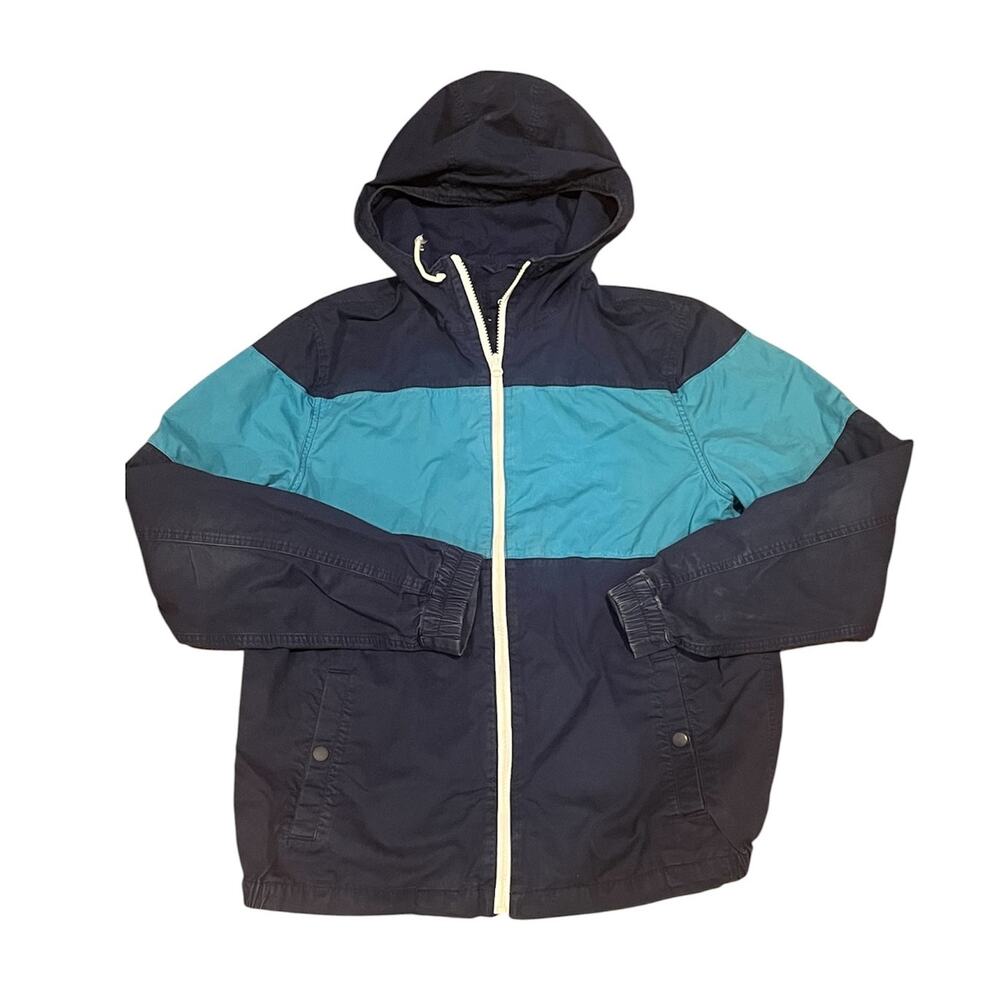 Vintage GAP Hoodie Medium Navy Blue Striped Zip Up Jacket Outdoor Casual 90s